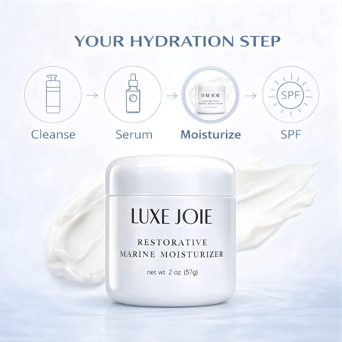 LuxeJoie Restorative Marine Moisturizer 2 oz Hydrating Face Cream for Dry & Sensitive Skin – Lightweight Moisturizer aqu