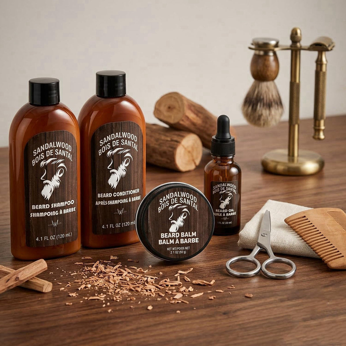 Rinse & Robust Beard Care Kit for Men, 6 PCS Sandalwood Scent Boyfriend Birthday Gifts for Him, Beard Shampoo, Condition