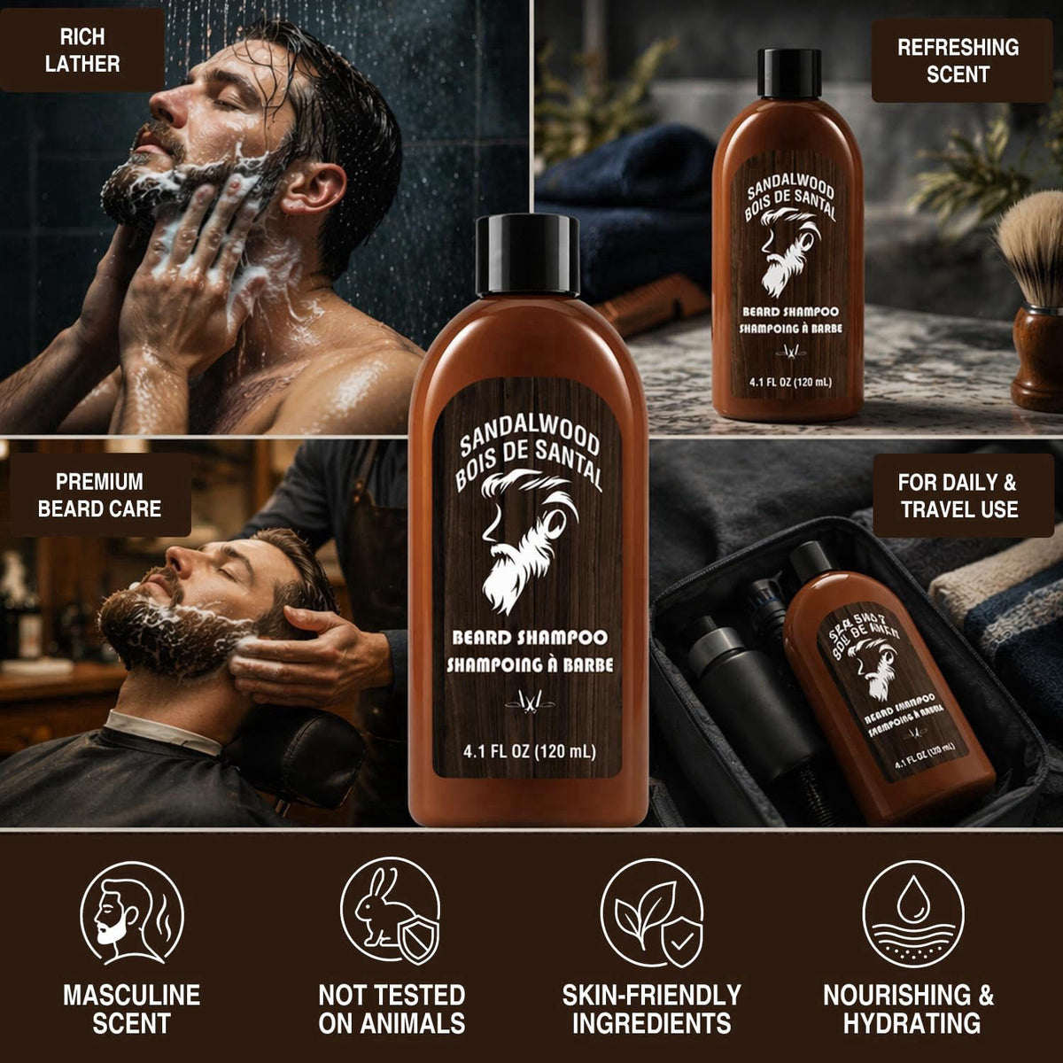 Rinse & Robust Beard Care Kit for Men, 6 PCS Sandalwood Scent Boyfriend Birthday Gifts for Him, Beard Shampoo, Condition