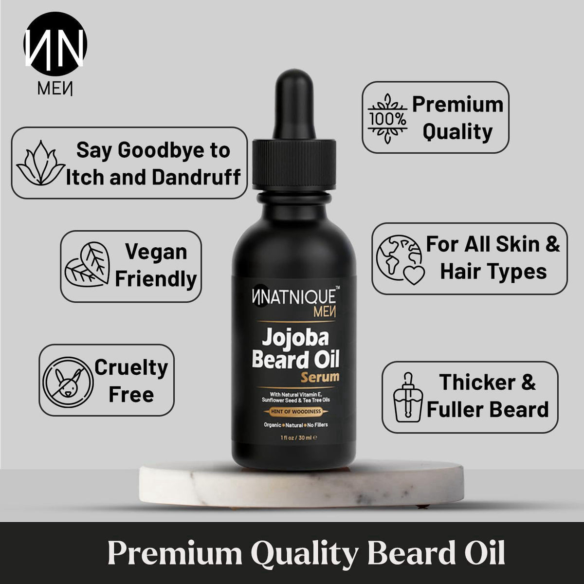 Natnique Beard Care Gift Set – Organic Jojoba Beard Conditioner with Vitamin E & Tea Tree + Vegan Beard Brush – Natural 