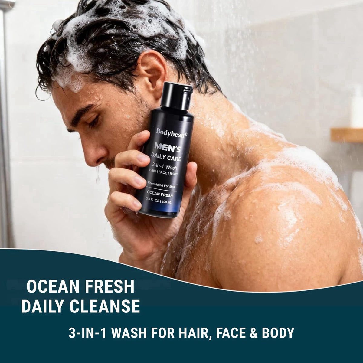 Bodybeau Men’s Bath and Body Gift Set, 7-Piece Ocean Fresh Spa Kit with 3-in-1 Wash, Body Scrub, Body Lotion, Body Mist,