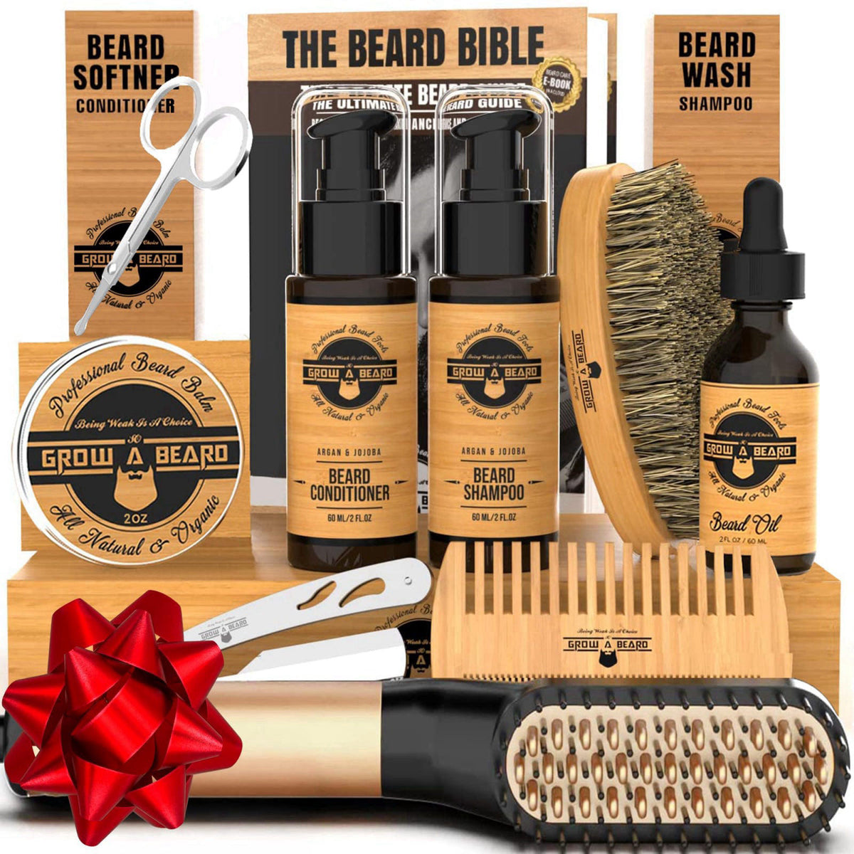 GROW ALPHA BEARD Beard Straightener Grooming Kit for Men, Beard Growth Kit, Wash, Brush & Comb, Unscented Growth Oil, Al