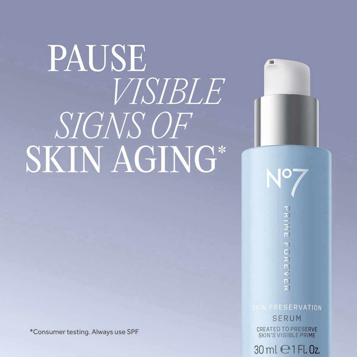 No7 Prime Forever Skin Preservation Face Serum, Hyaluronic Acid, 1 oz – packaging and label