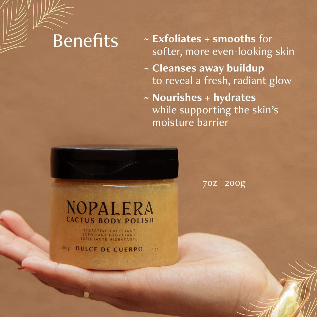 Nopalera Cactus Body Scrub and Exfoliator, Dulce De Cuerpo, 7 oz – back view and specifications