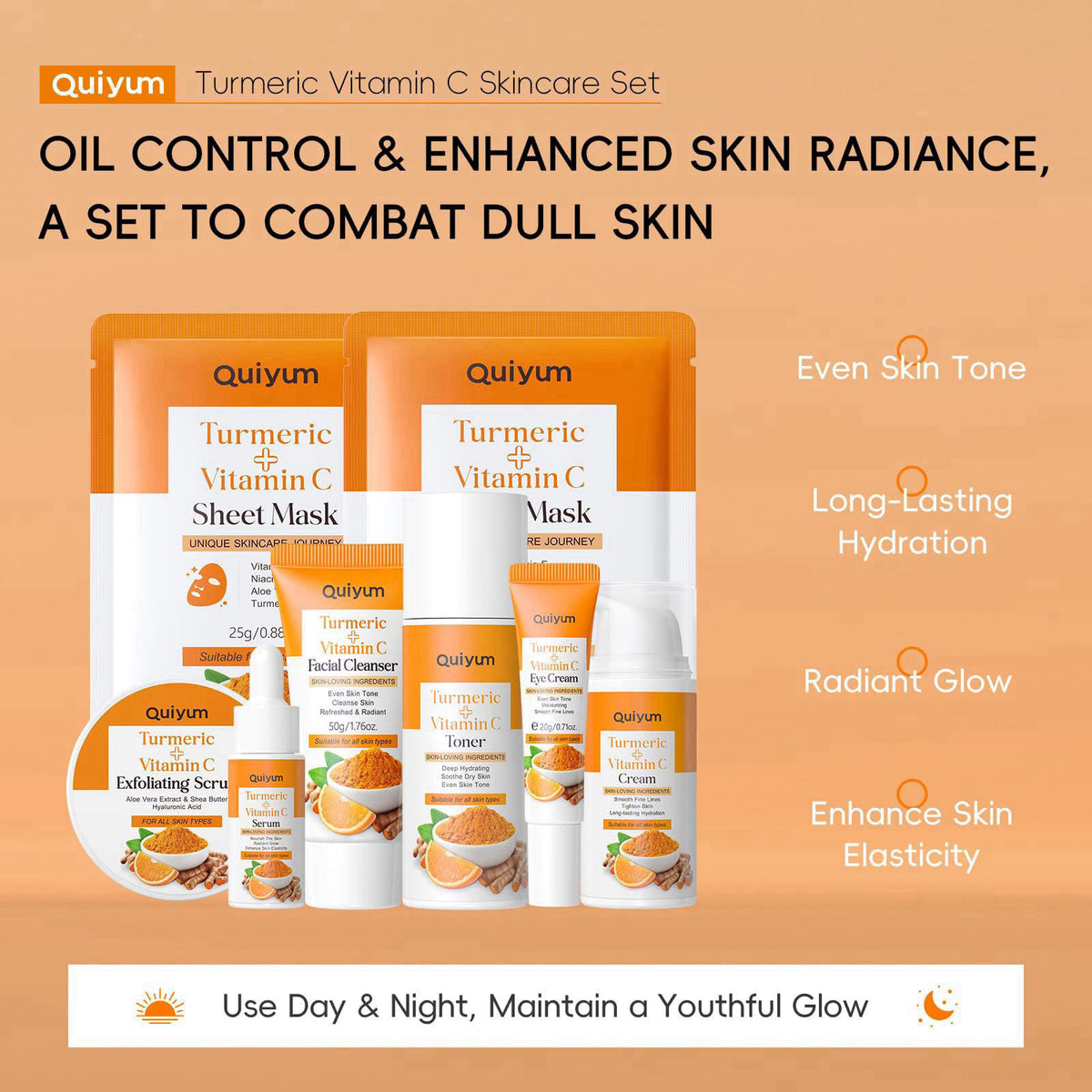 QUIYUM Turmeric Vit-C Skin Care Set, 7PCS Facial Skincare Routine for Women – close-up detail
