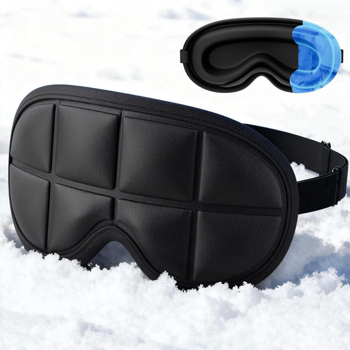 Tolaccea 3D Cooling Sleep Mask with Double Coldfocus Gel for Hot & Cold Therapy – Black 1 Pack, Gel