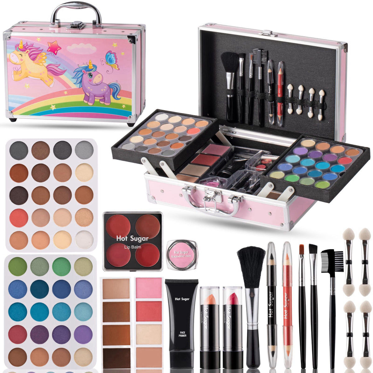 Hot Sugar Makeup Kit with Train Case for Teens (Pink) – back view and specifications