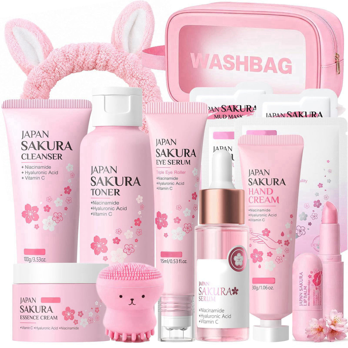 SHUNSHI Sakura Skin Care Set for Kids Teen Girls, 14 PCS Facial Skin Care Gift Set – product photo (Sets &amp; Kits)