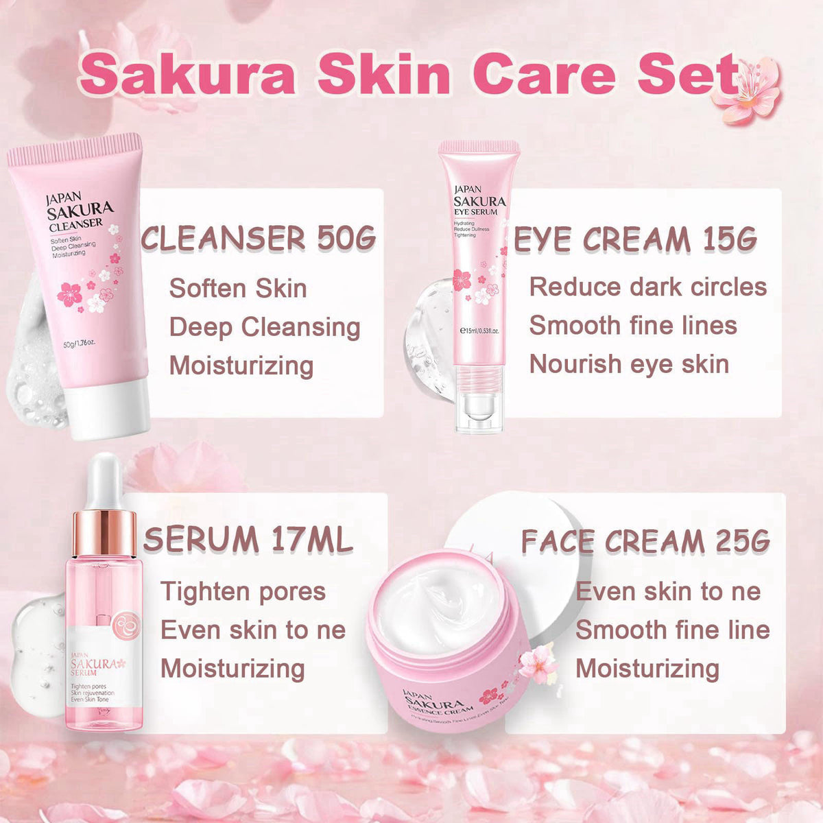 EONFAVE Sakura Skin Care Set for Teen Girls Birthday Gifts - Kids Skin Care Set for girls Ages 8-12 -Skincare for Girls 