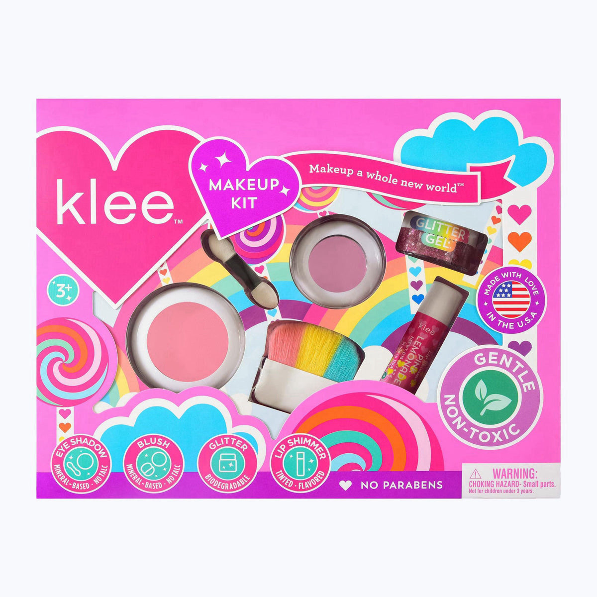 Klee Naturals Makeup Kit with Eye Shadow, Blush, Glitter Gel and Lip Shimmer. Kid-Friendly and Non-Toxic. Made in USA. (