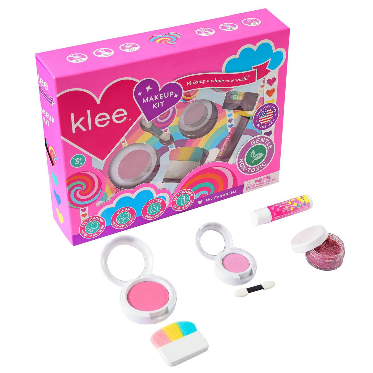 Klee Naturals Makeup Kit with Eye Shadow, Blush, Glitter Gel and Lip Shimmer. Kid-Friendly and Non-Toxic. Made in USA. (