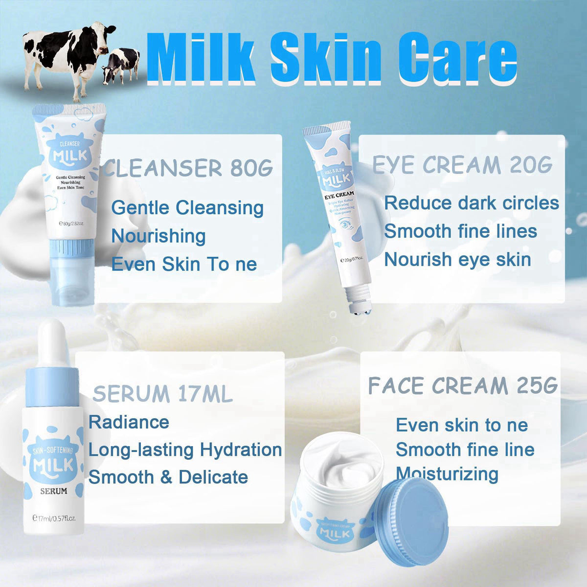 EONFAVE Milk Skin Care Set - Skin Care for Teens 10-12 - Kids Skin Care Set For Girls Ages 8-12 - Skincare for Kids 8-9 
