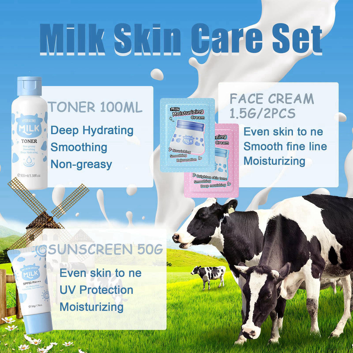 EONFAVE Milk Skin Care Set - Skin Care for Teens 10-12 - Kids Skin Care Set For Girls Ages 8-12 - Skincare for Kids 8-9 