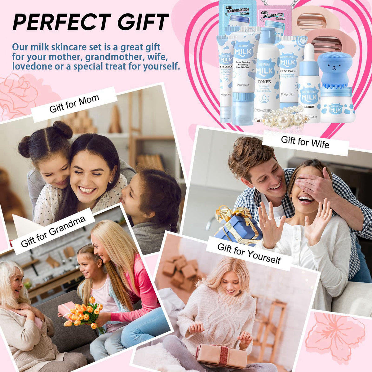 EONFAVE Milk Skin Care Set - Skin Care for Teens 10-12 - Kids Skin Care Set For Girls Ages 8-12 - Skincare for Kids 8-9 