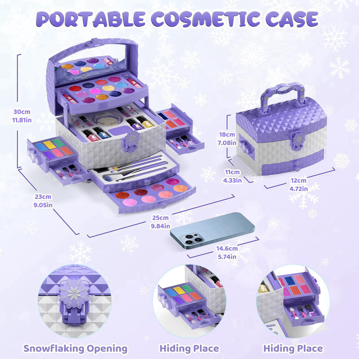 PERRYHOME 56 Pcs Kids Makeup Set for Girls, Washable Real Cosmetic Toddler Makeup Kit – packaging and label