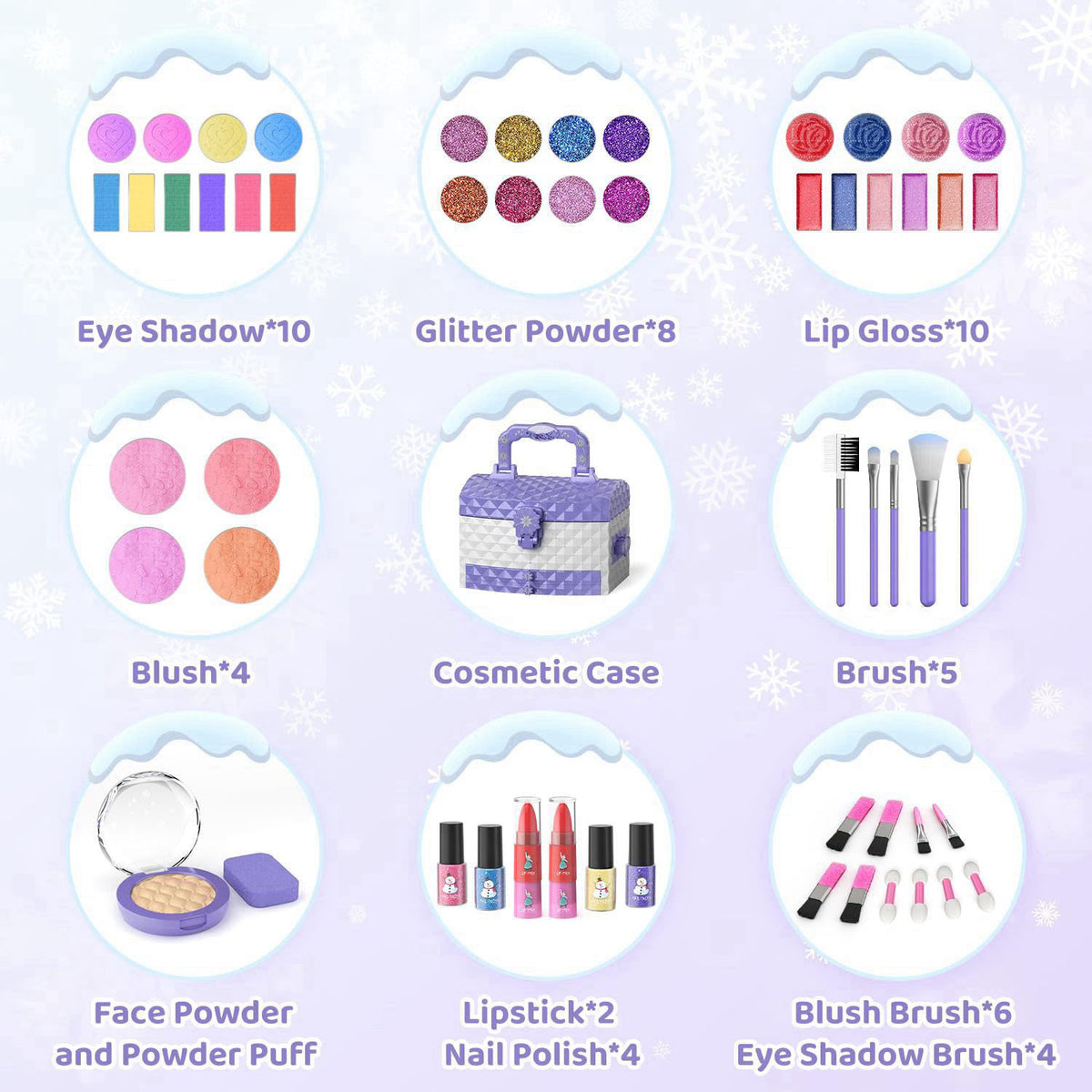 PERRYHOME 56 Pcs Kids Makeup Set for Girls, Washable Real Cosmetic Toddler Makeup Kit – full view, size child-size