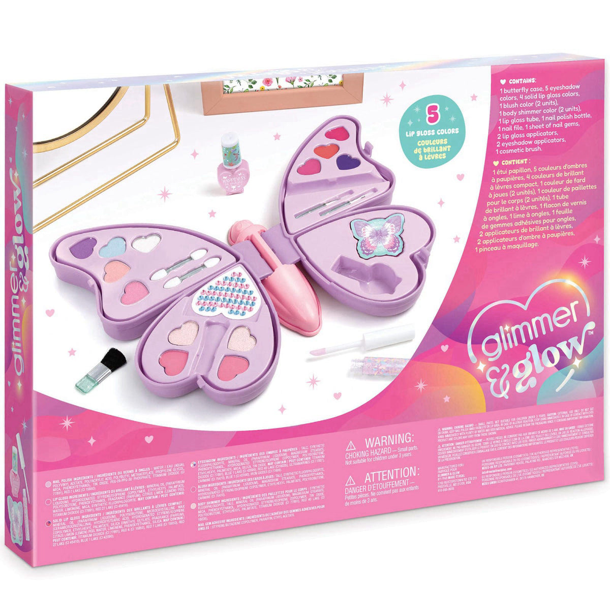 Make It Real Glimmer & Glow Butterfly Cosmetic Set, Kids Makeup Kit – close-up detail in Multi