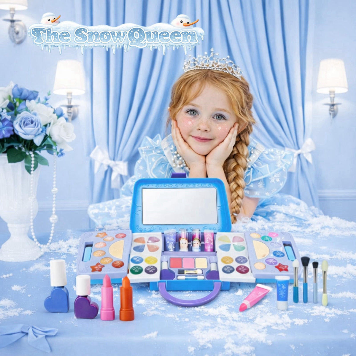 ROHSCE Kids Makeup Kit for Girls, 50PCS Washable Play Makeup Set – close-up detail in Blue