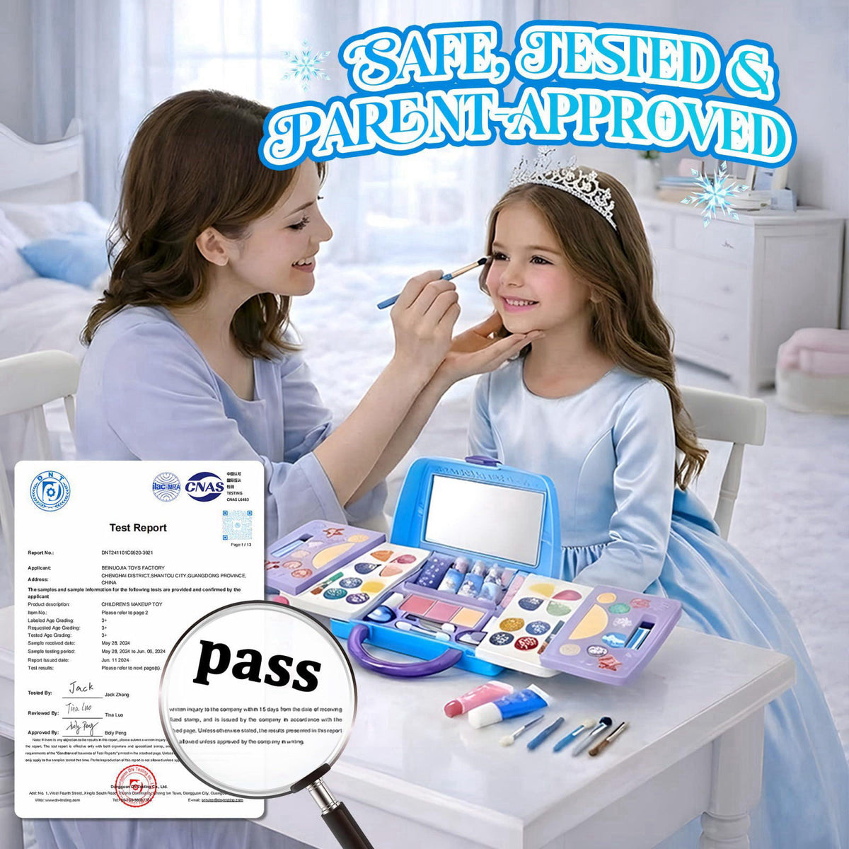 ROHSCE Kids Makeup Kit for Girls, 50PCS Washable Play Makeup Set – back view and specifications
