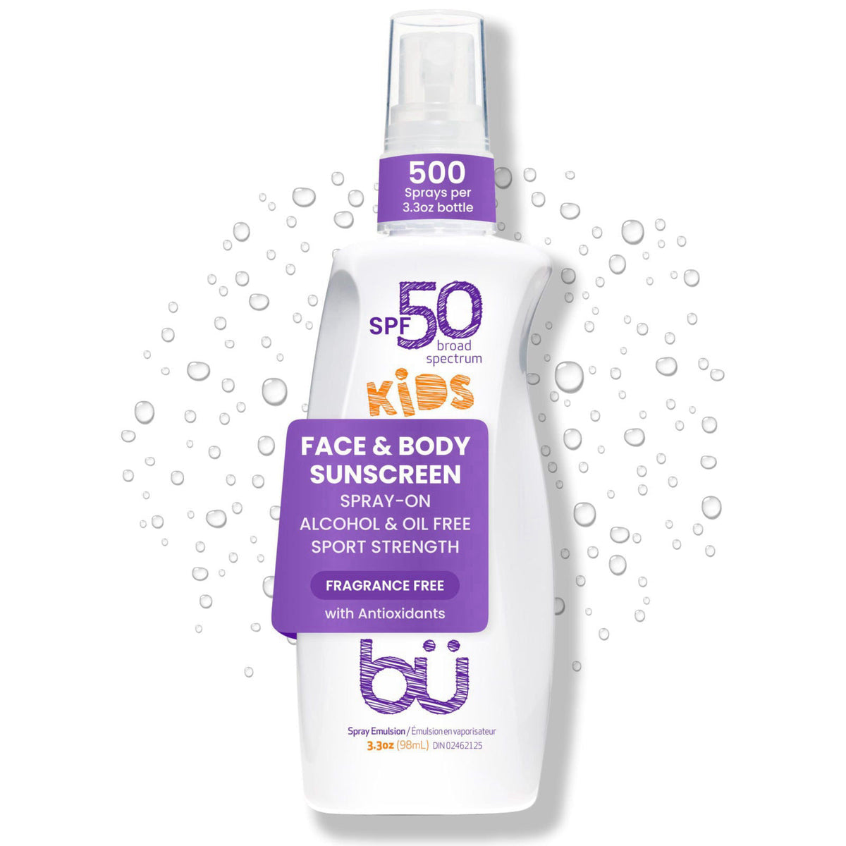 b&uuml; BU SPF 50 Kids Sunscreen Spray for Face and Body, Non Aerosol Spray, Fragrance Free, Clear, Non Greasy, Water Re