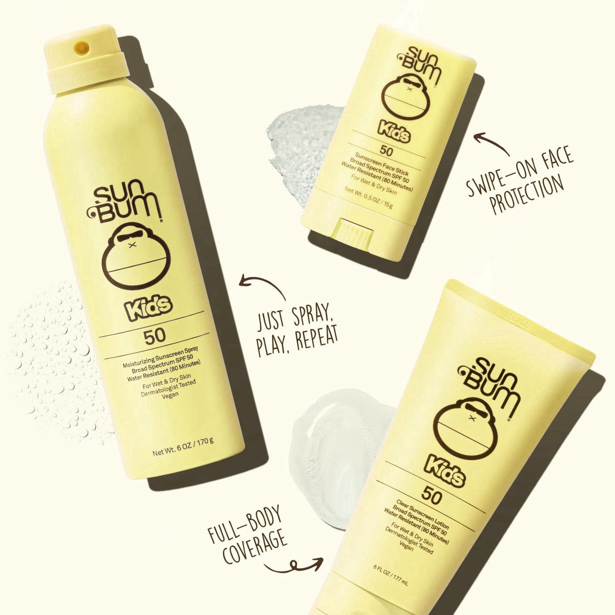 Sun Bum Kids SPF 50 Clear Face Stick & Body Spray Bundle - Broad Spectrum, Wet or Dry Application, Water-Resistant Sunsc