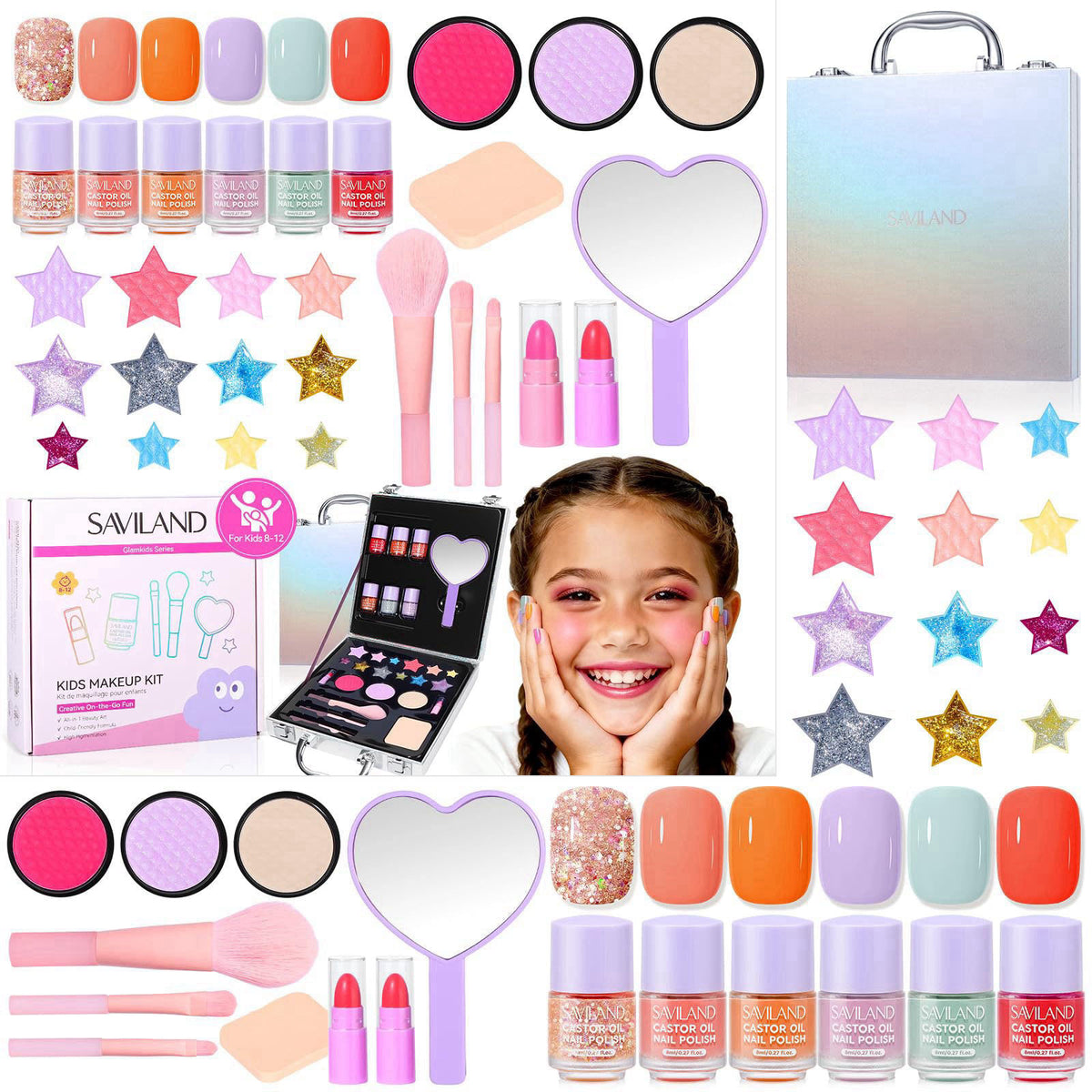 SAVILAND Kids Makeup Sets for Girls 5-8: All-in-1 Creative Makeup for Kids Real Washable Toddler Makeup Kit with Cosmeti