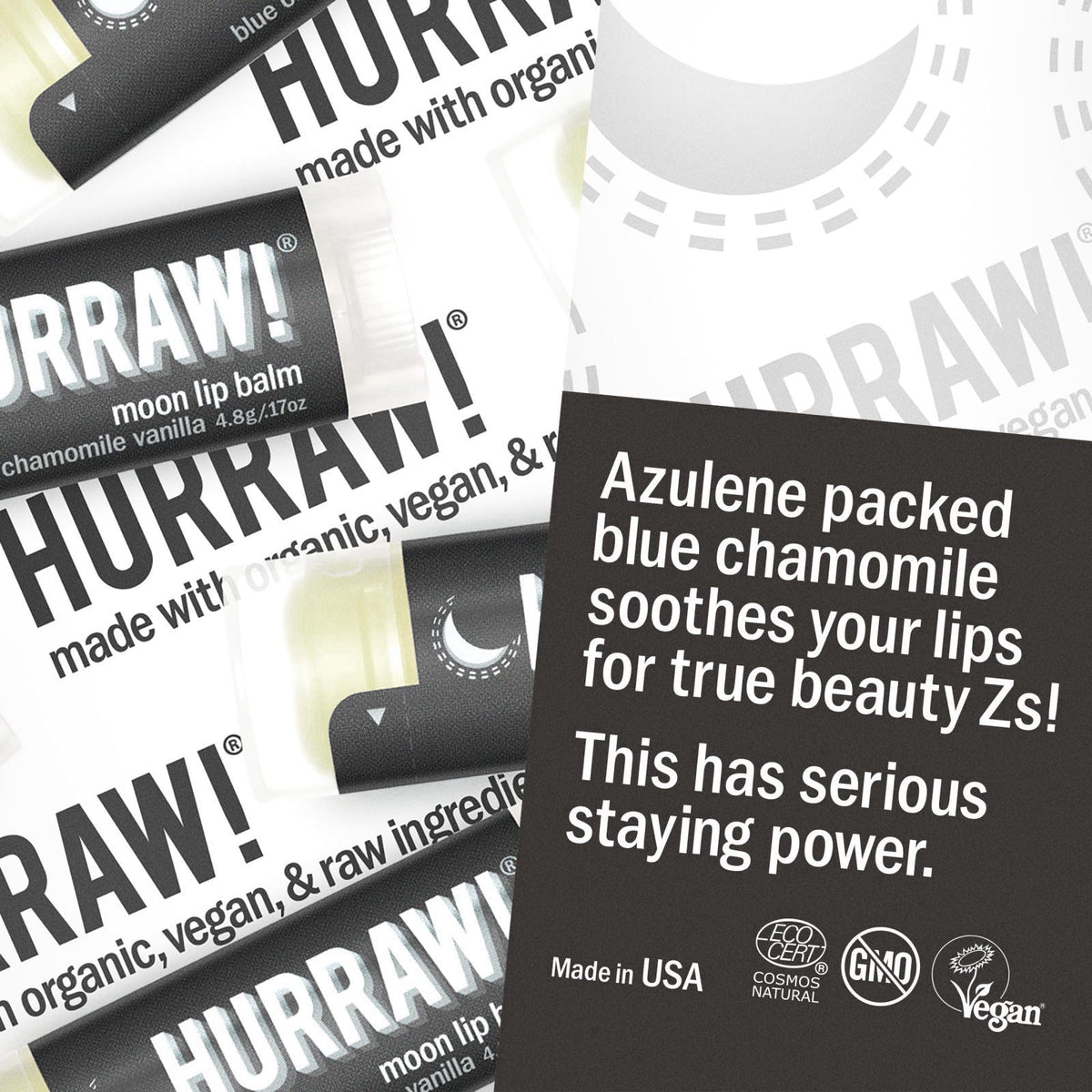 Hurraw! Moon Night Treatment (Blue Chamomile, Vanilla) Lip Balm, 5 Pack: Organic, Certified Vegan, Cruelty and Gluten Fr