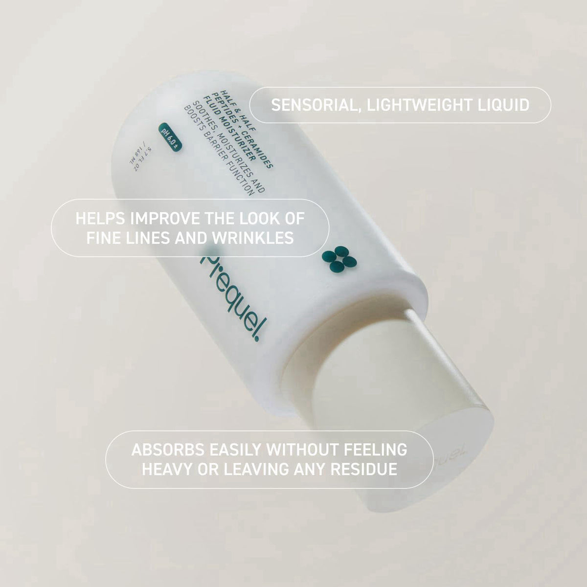Prequel Skin Hydrating Moisturizer Face Cream, Ceramide Peptide Lotion – back view and specifications