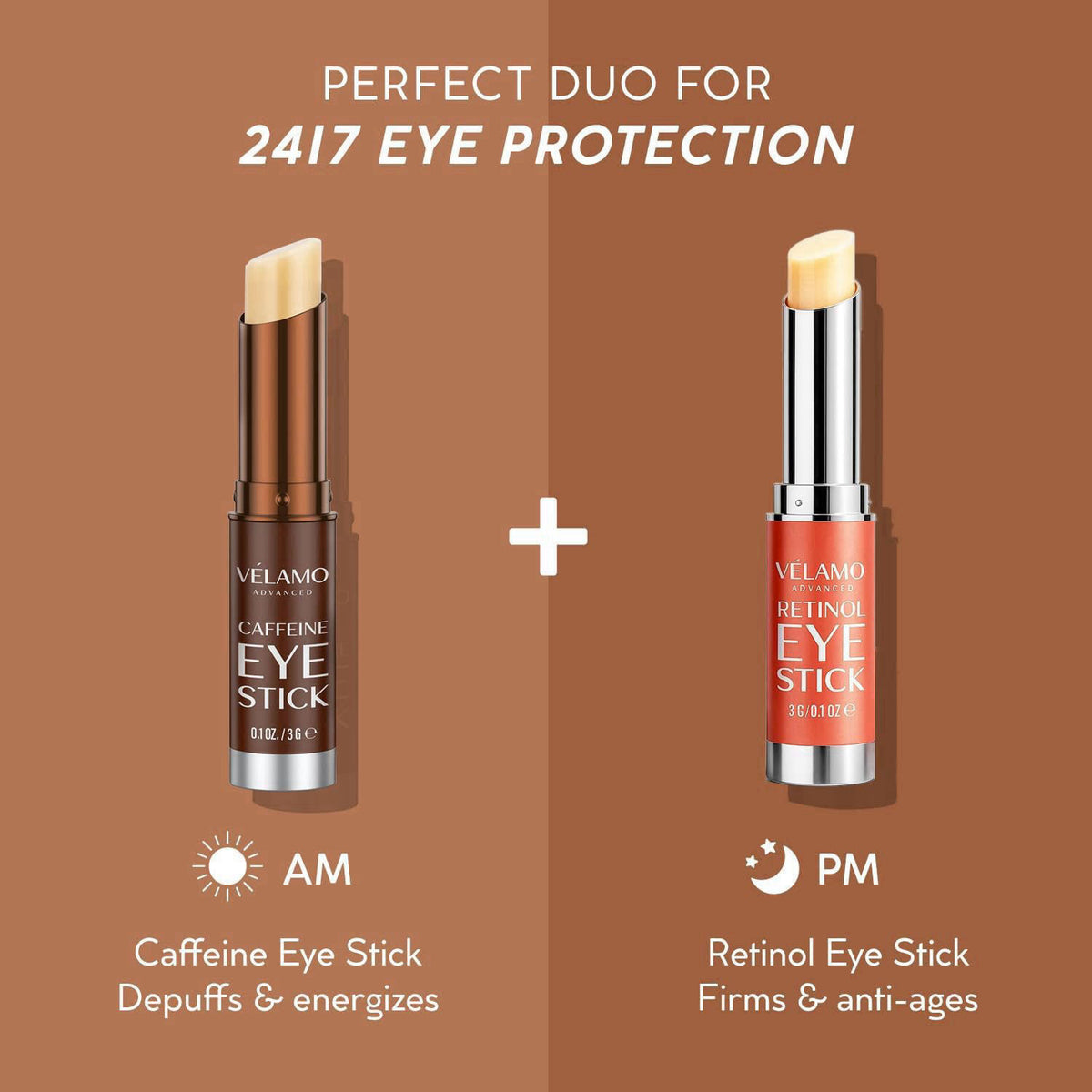 VELAMO ADVANCED Caffeine Eye Stick: Energizing & Hydrating Under Eye Balm for Dark Circles & Puffiness - Travel Essentia