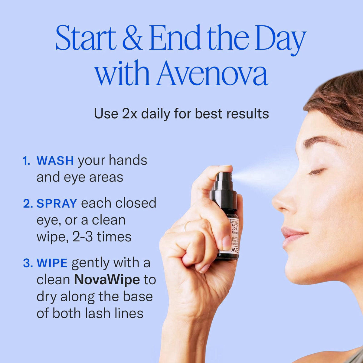 Avenova Daily Clean Duo, 20 ml Spray + 30-Count Eye Wipes – alternate angle