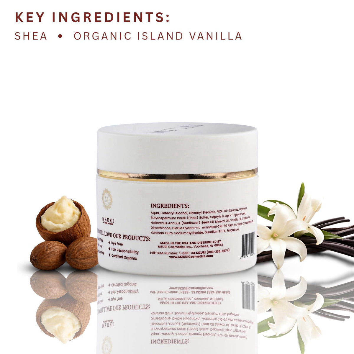 MZURI Whipped Body Butter with Shea Butter & Island Vanilla Oil, 8 fl oz – close-up detail