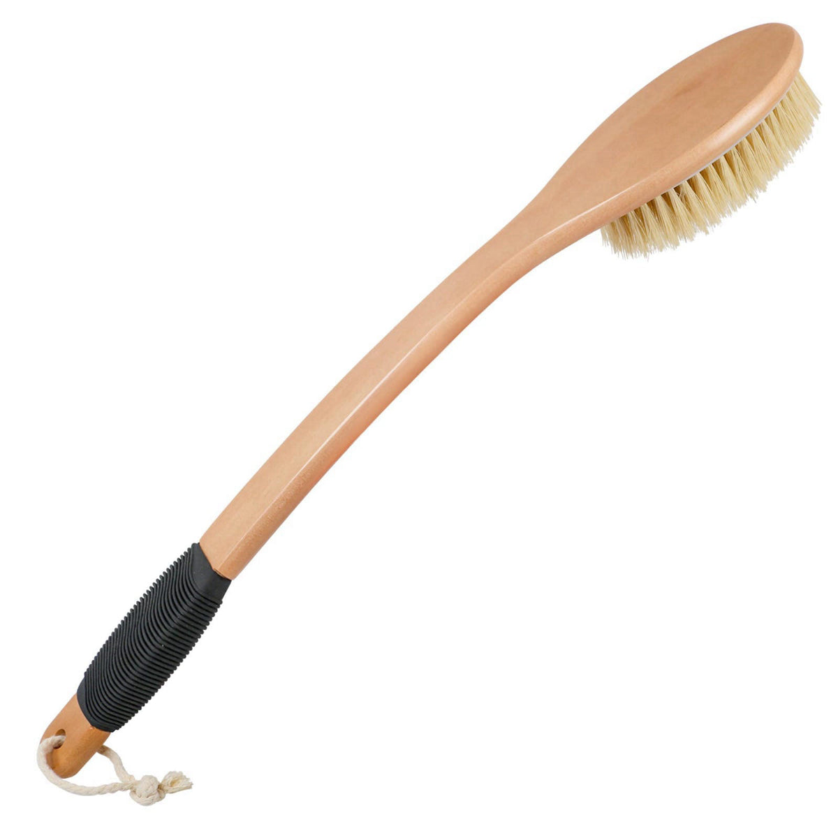 OWIIZI Back Scrubber Brush for Shower, Long Stiff Bristle Body Bath Brushes, Wooden Curved Long Handle Skin Exfoliator f