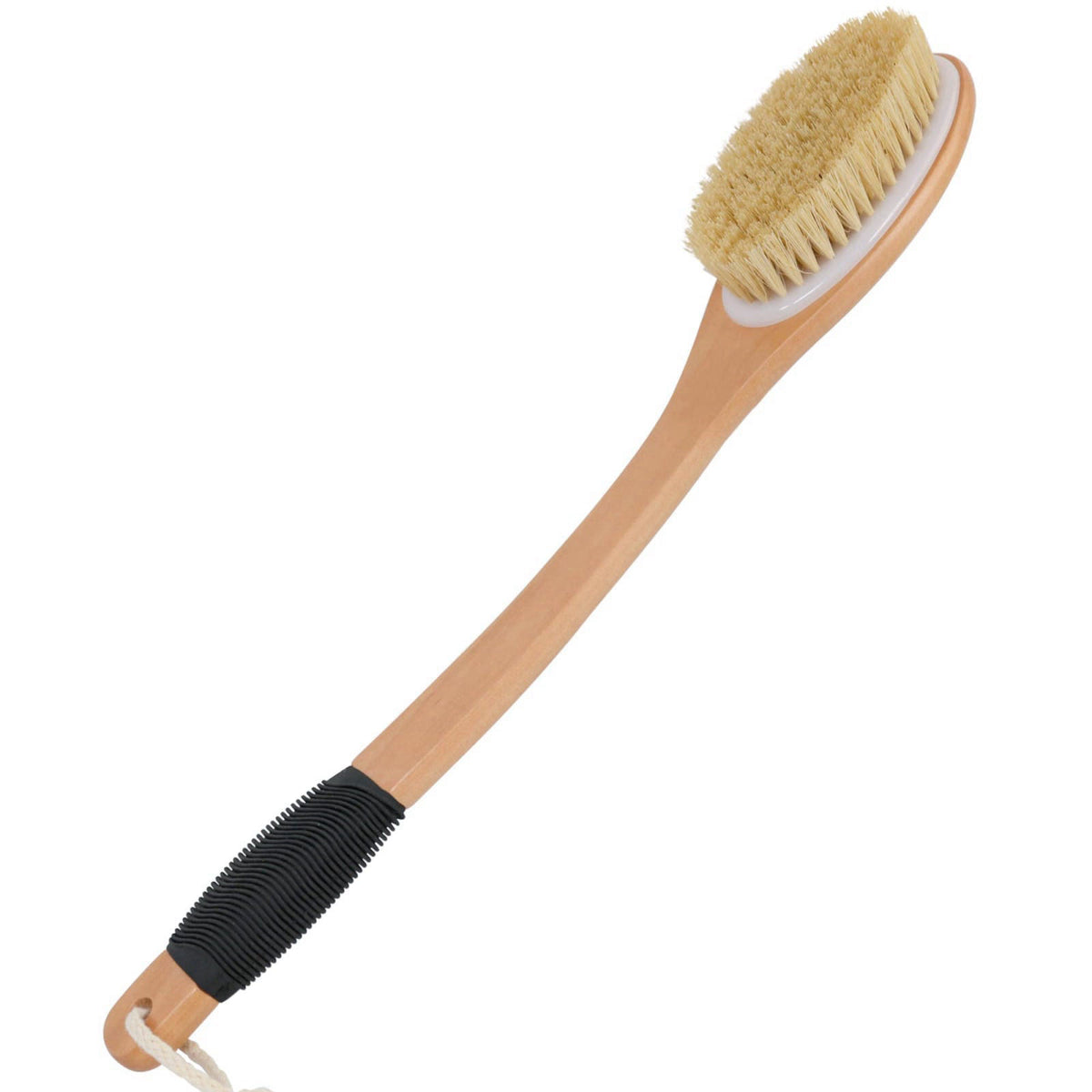 OWIIZI Back Scrubber Brush for Shower, Long Stiff Bristle Body Bath Brushes, Wooden Curved Long Handle Skin Exfoliator f