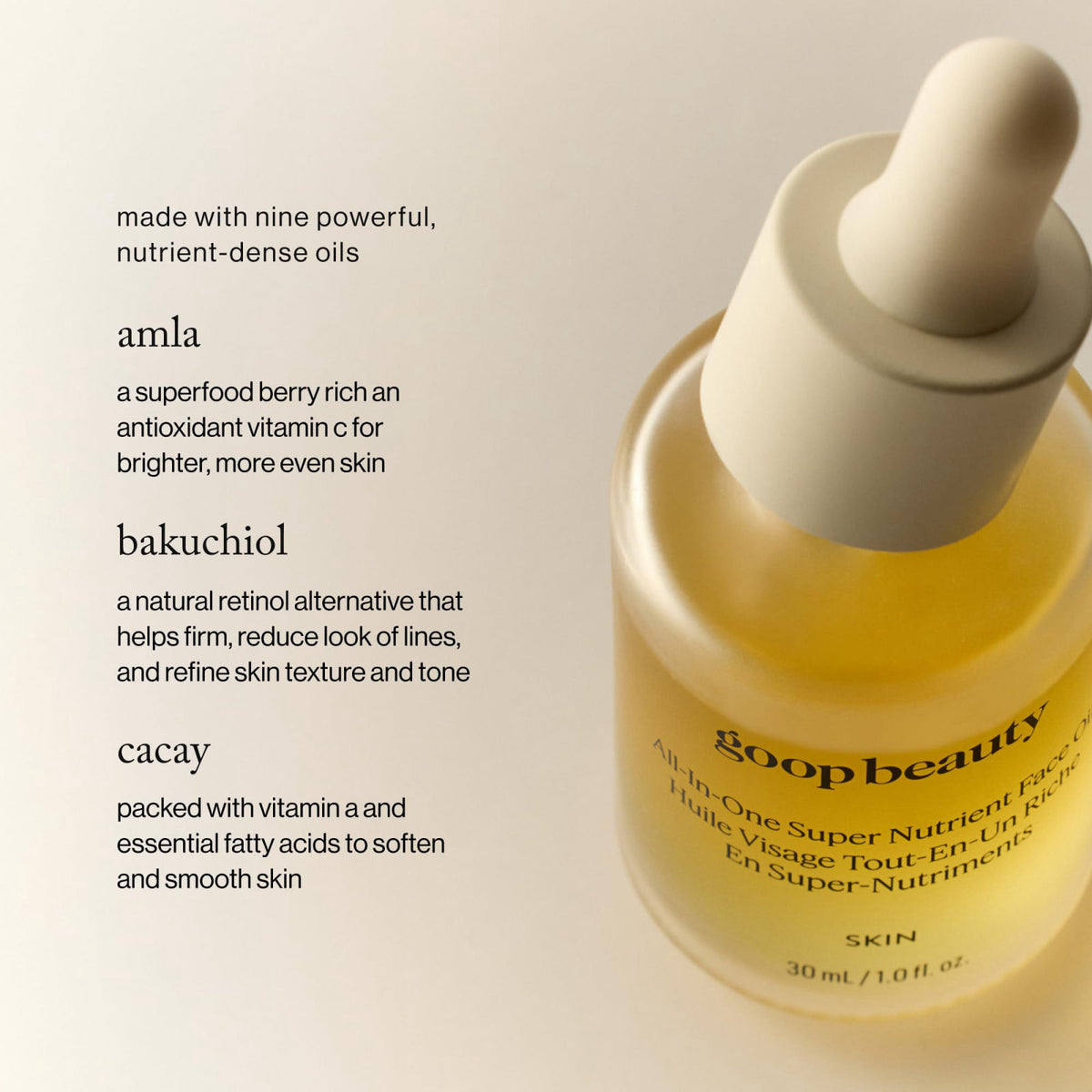 goop Beauty Nutrient Face Oil | Anti Aging Moisturizer for Smooth Skin Texture & Wrinkles | Bakuchiol, Cacay, & Organic 