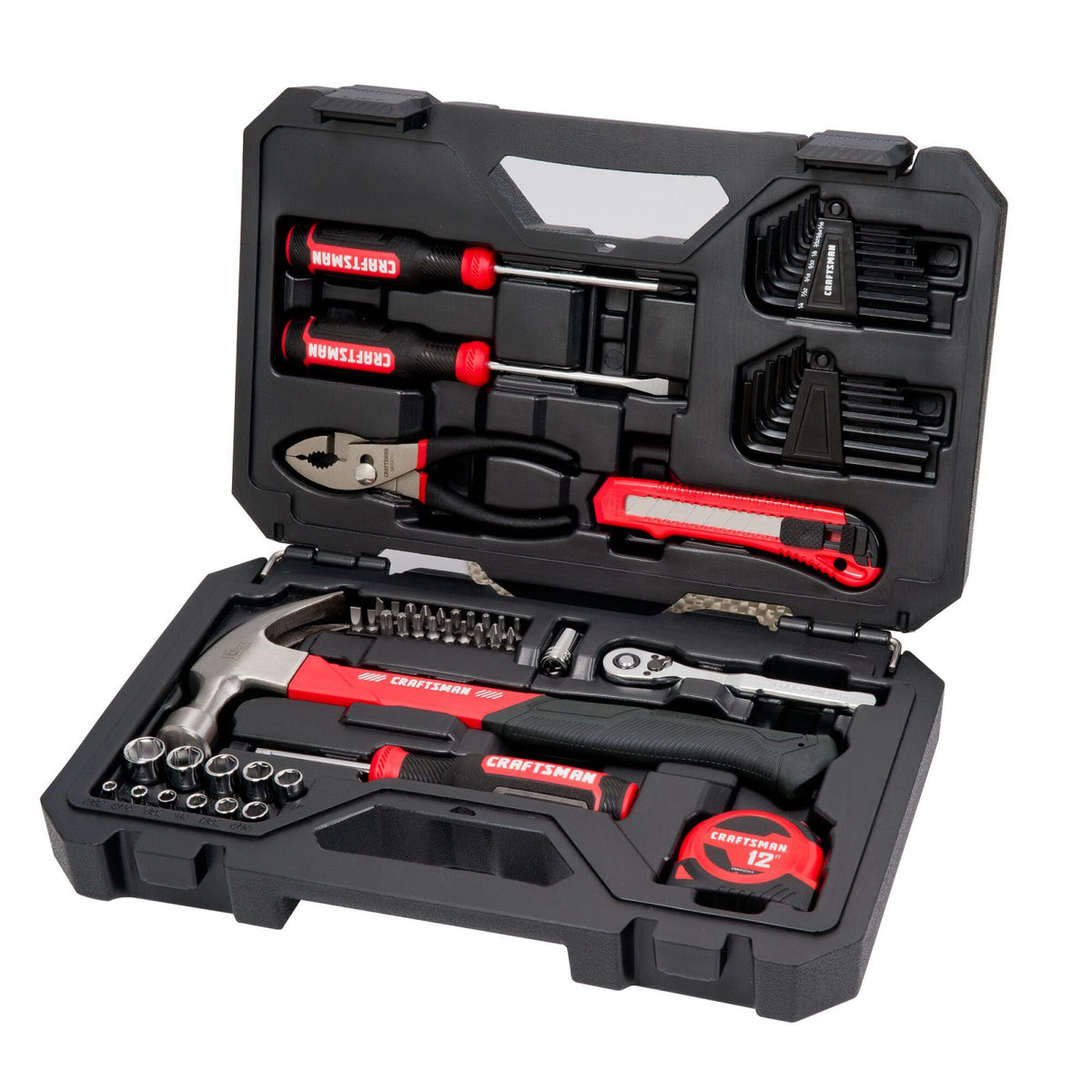 CRAFTSMAN 57 Piece Mechanics Tool Set Home Tool Set, Sockets, Ratchet, Screwdrivers, Hammer, Pliers, Hex Keys, Specialty