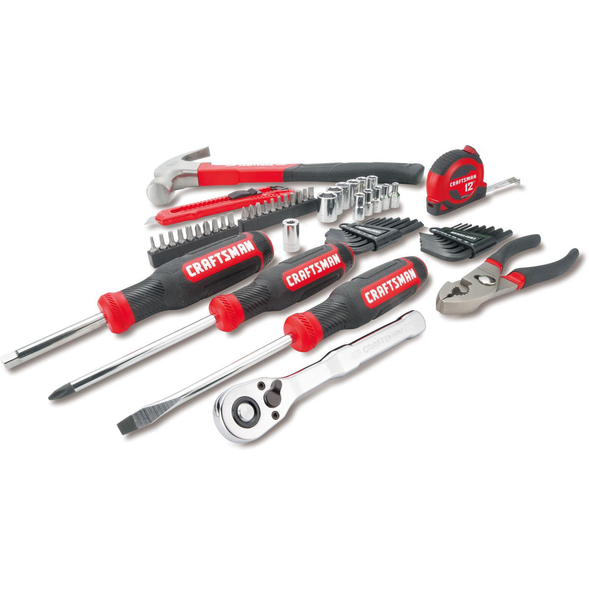 CRAFTSMAN 57 Piece Mechanics Tool Set Home Tool Set, Sockets, Ratchet, Screwdrivers, Hammer, Pliers, Hex Keys, Specialty
