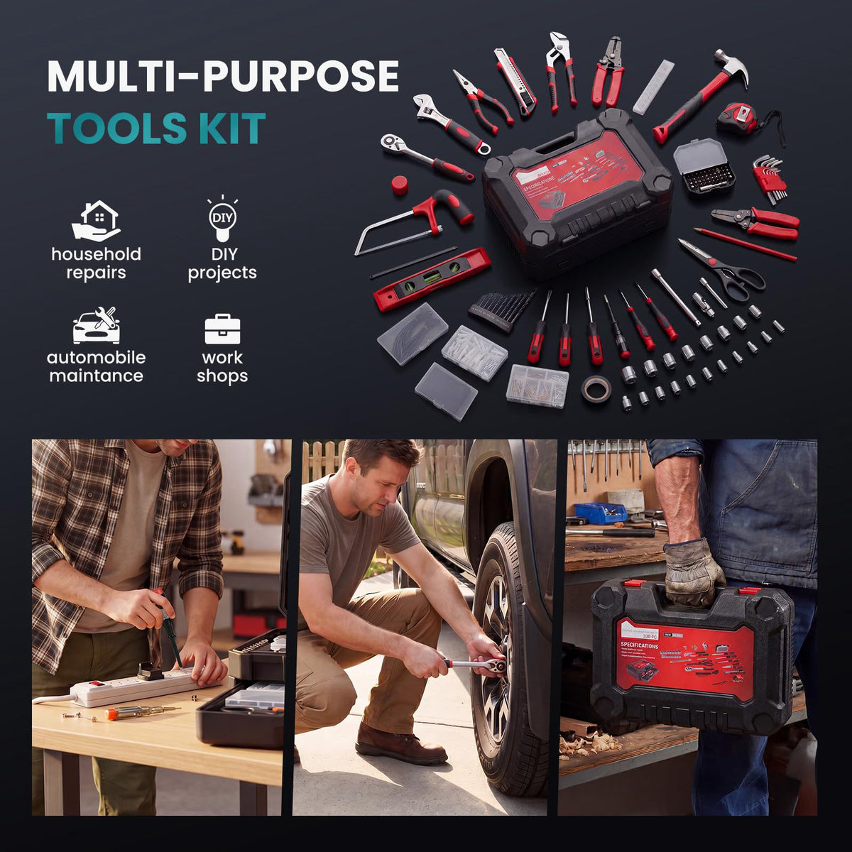 DUMOS 330-Piece Complete Homeowners Tool Box Set,Small Tool Kit for Home – alternate angle