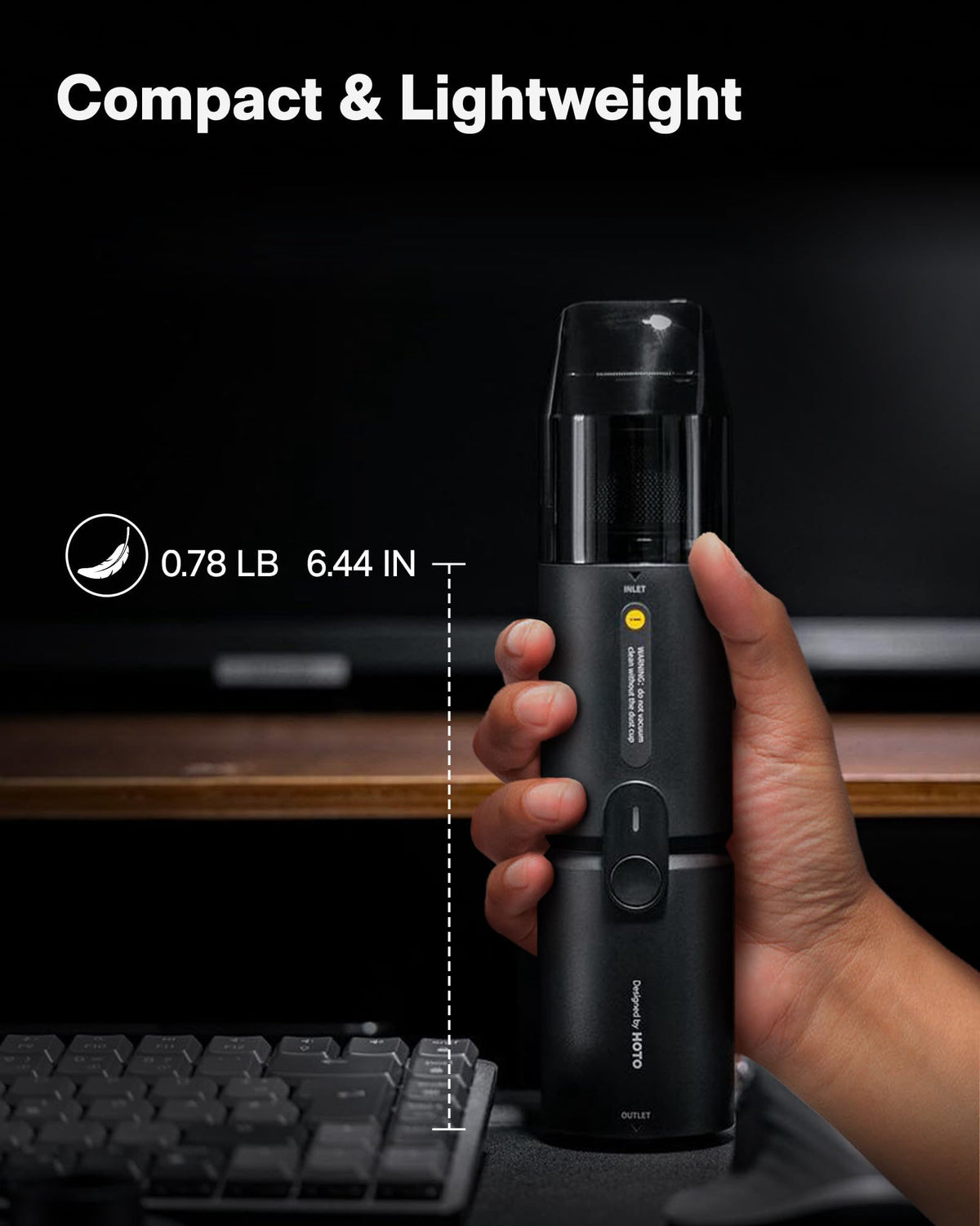 HOTO Handheld Desk Vacuum Cordless, Small Vacuum Cleaner, 15000Pa – packaging and label