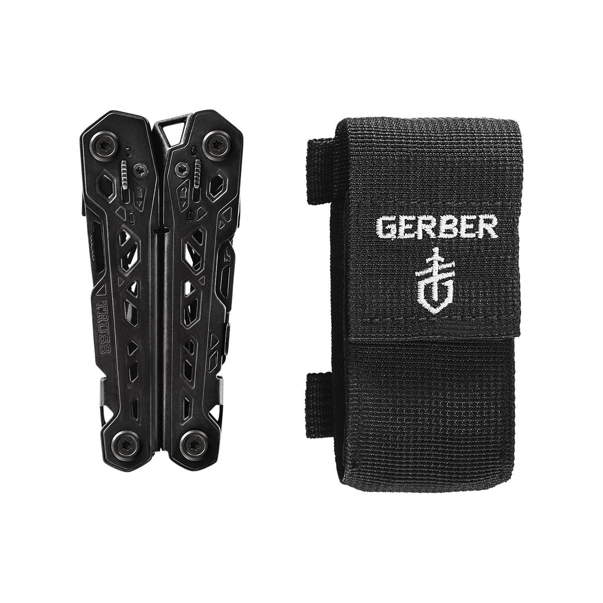 Gerber Truss 17-in-1 EDC Multitool Pliers, Pocket Knife with Sheath, Black – back view and specifications