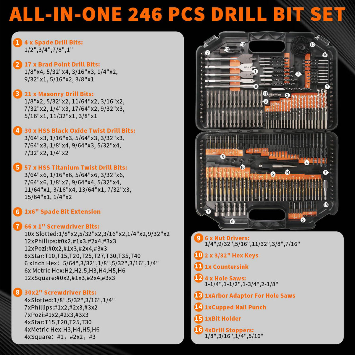 ENERTWIST Drill Bit Set, 246PCS Drill Bits, Driver Set with Portable Case – close-up detail