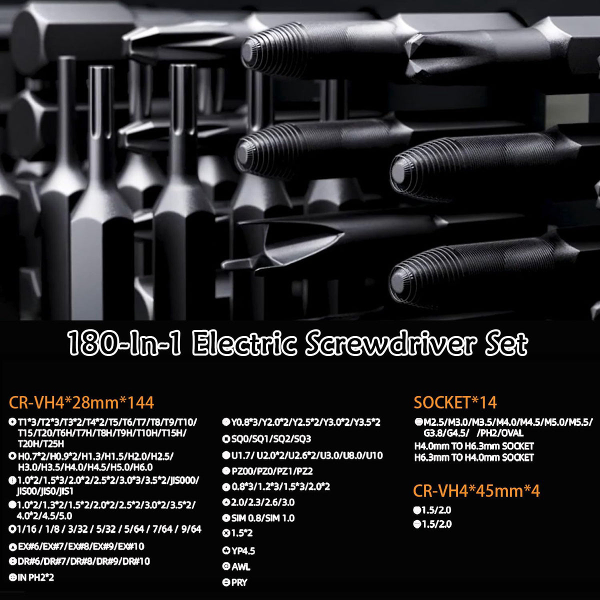 ZNikoyidy Electric Screwdriver Set, 181 in 1 Cordless Screwdriver – close-up detail in sliver-180 in 1