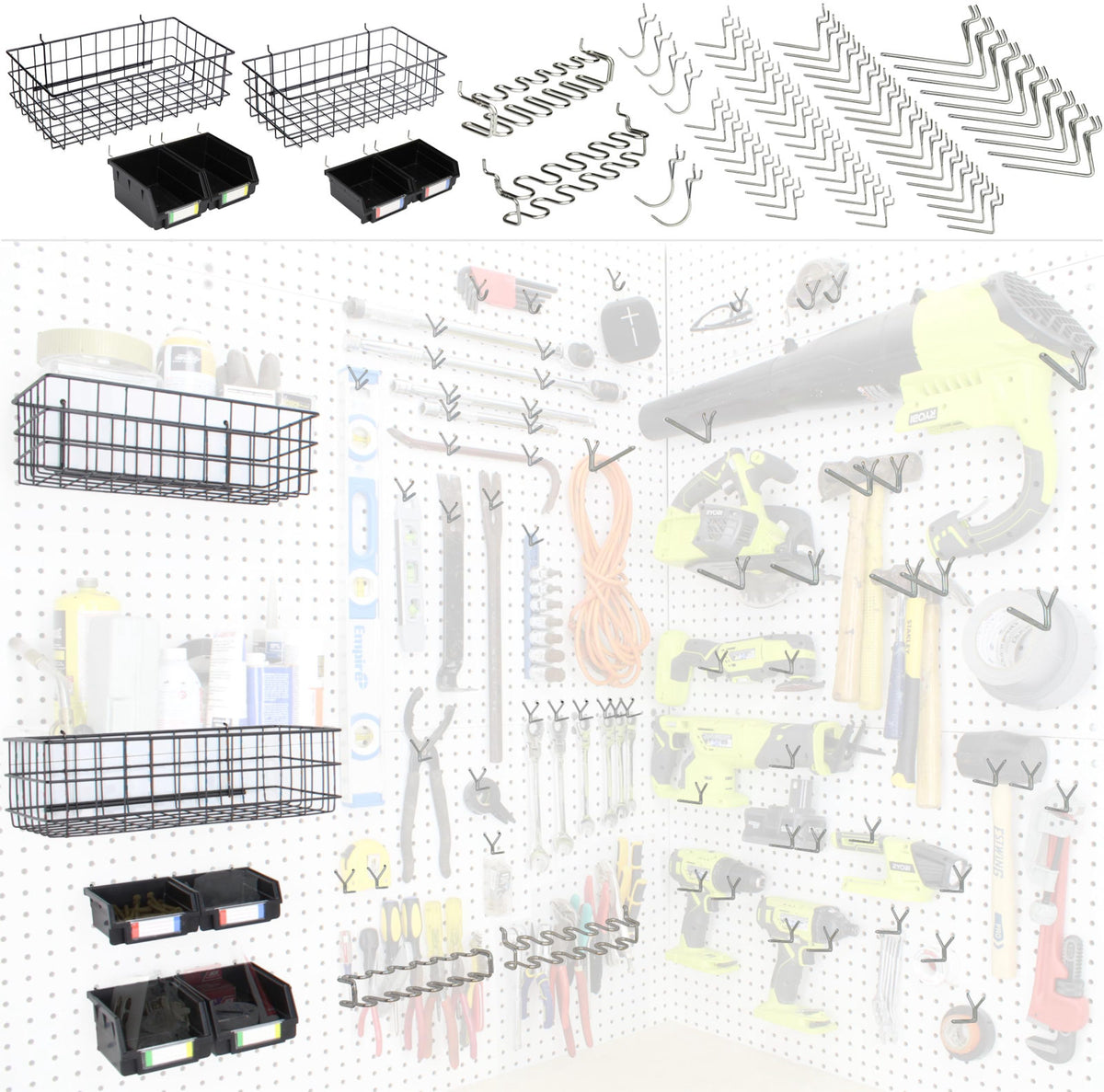 Right Arrange Peg Board Hooks for Hanging Tools with Bins and Baskets – Tool Organization Accessories Kit – Organizer Se