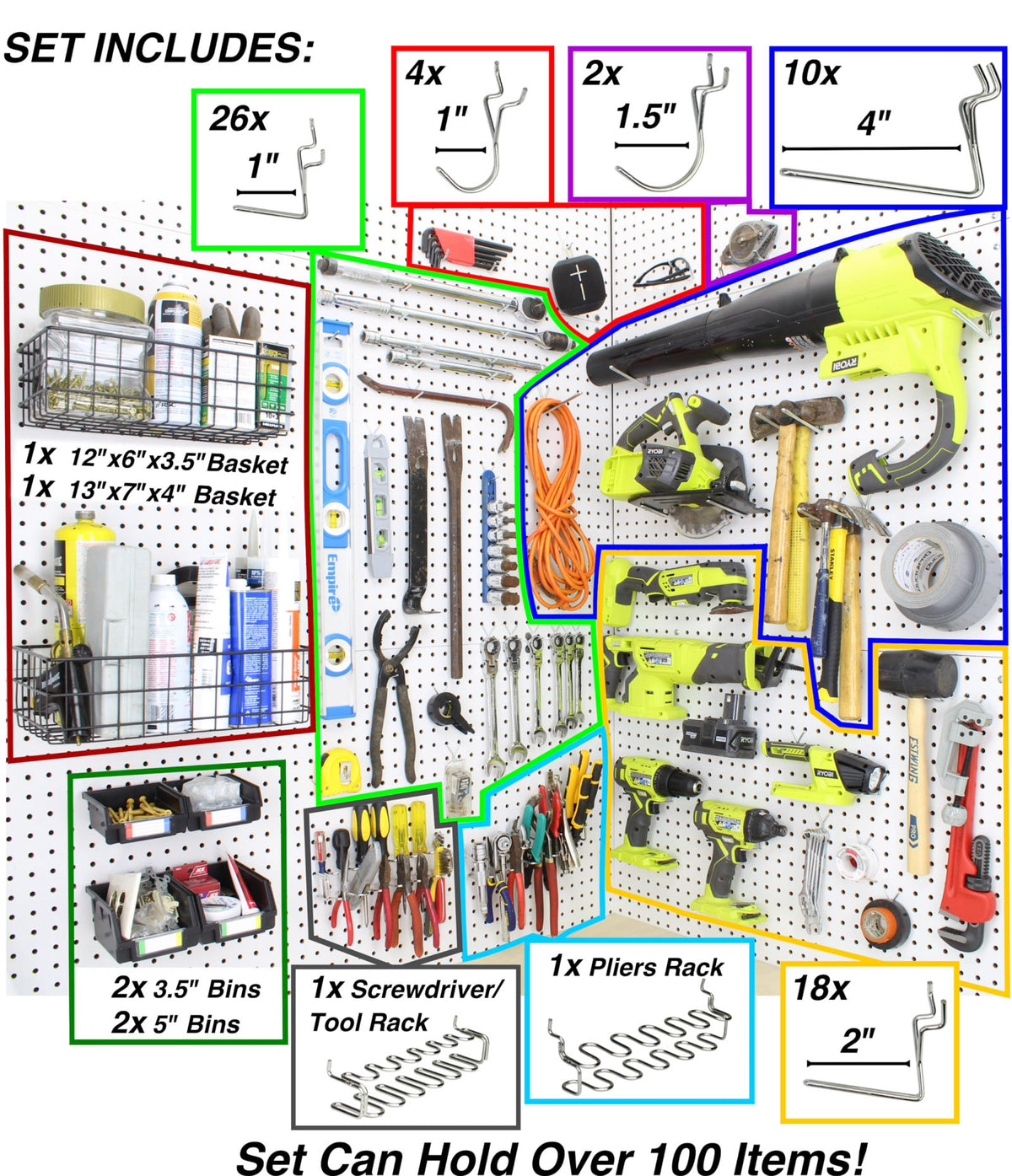 Right Arrange Peg Board Hooks for Hanging Tools with Bins and Baskets – Tool Organization Accessories Kit – Organizer Se