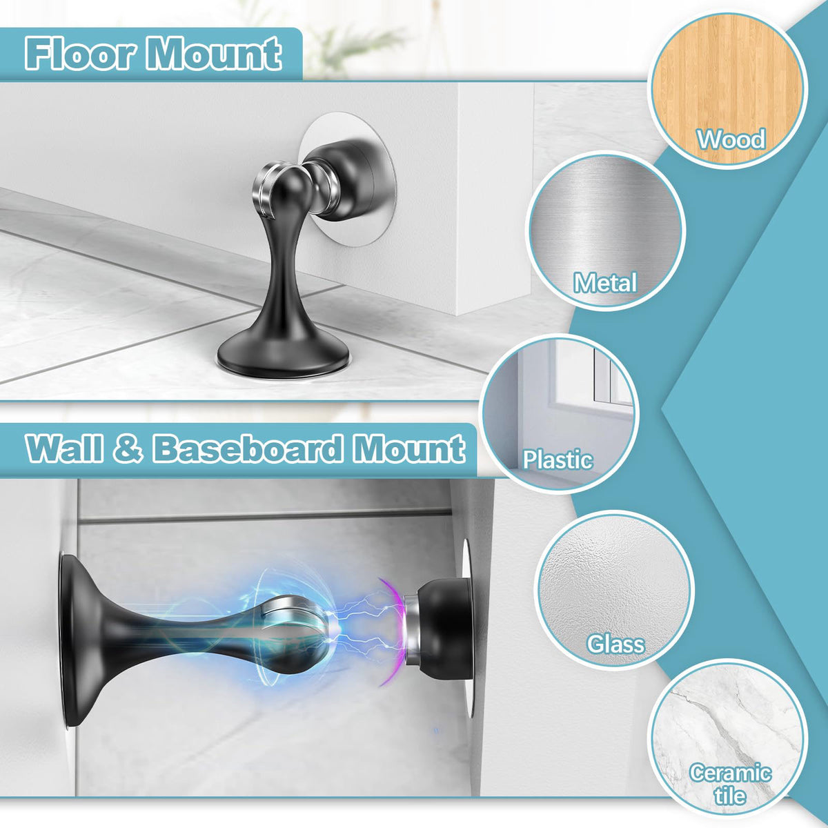 Profasion 8 Pack Magnetic Door Stoppers, Stainless Steel Door Stops for Wall and Floor Mounting, Door Holder Keep Door O