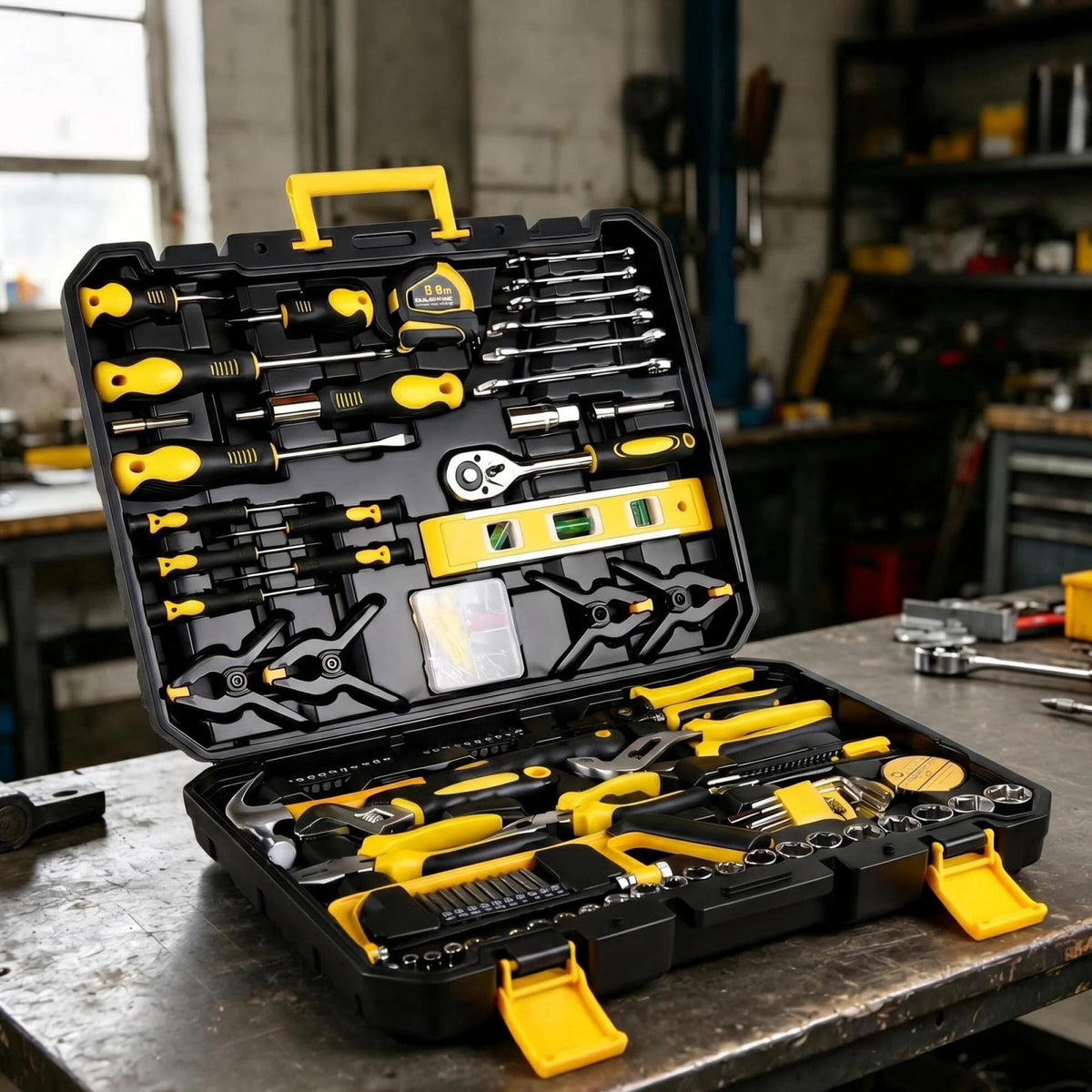 hoopoocolor 266-Piece Home Tool Set with– Complete Household Hand Tool Kit for Garage, Car, DIY & Workshop – Includes Ra