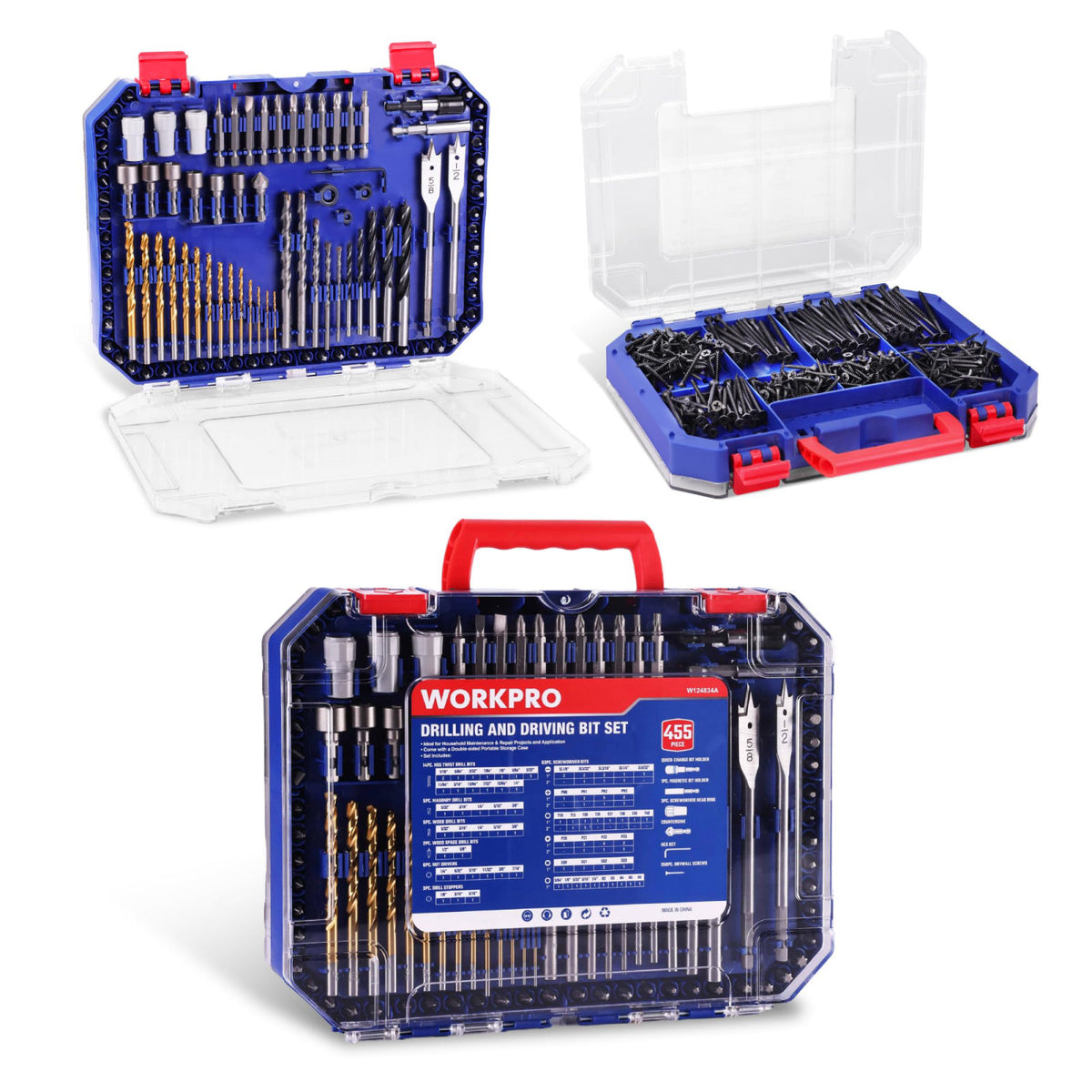 WORKPRO Drill Bit Set, 455Pcs Drill Bits and Screwdriver Bit Set w/Screws – product photo (Screwdriver Bit Sets)
