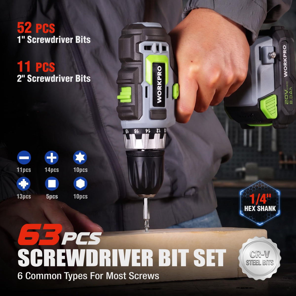 WORKPRO Drill Bit Set, 455Pcs Drill Bits and Screwdriver Bit Set w/Screws – full view