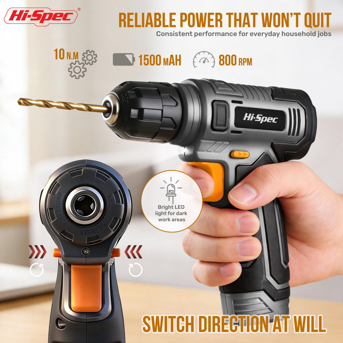 Hi-Spec 8V Cordless Drill Set & Household Tool Kit - USB Rechargeable, Gray – packaging and label