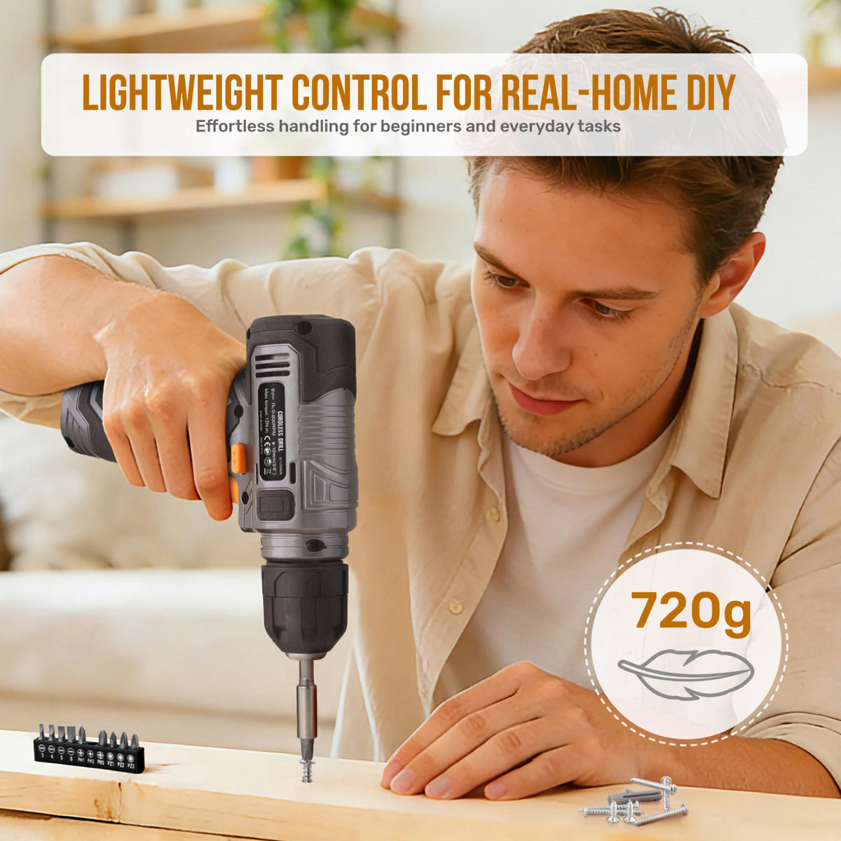 Hi-Spec 8V Cordless Drill Set & Household Tool Kit - USB Rechargeable, Gray – full view, size 0.5 inches