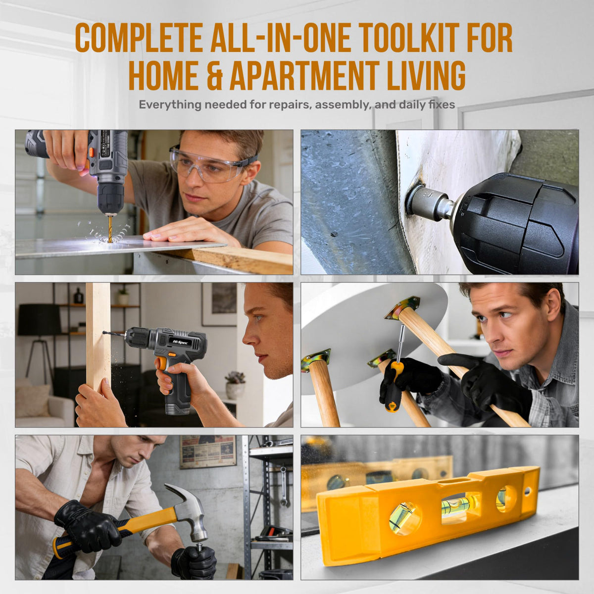 Hi-Spec 8V Cordless Drill Set & Household Tool Kit - USB Rechargeable, Gray – alternate angle